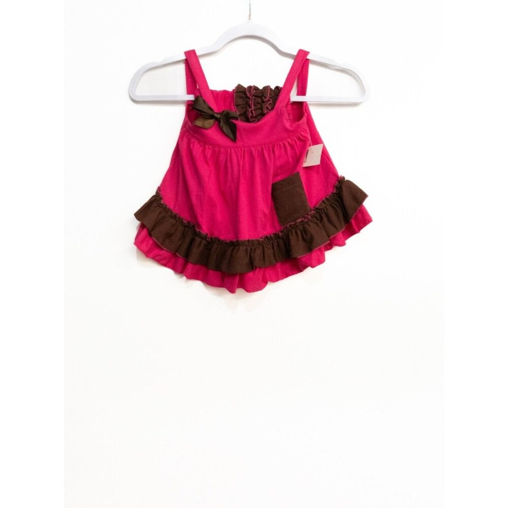 Toddler Girls Pink Brown Tutu Dress Ribbon Flutter Sleeveless Short Pullover S